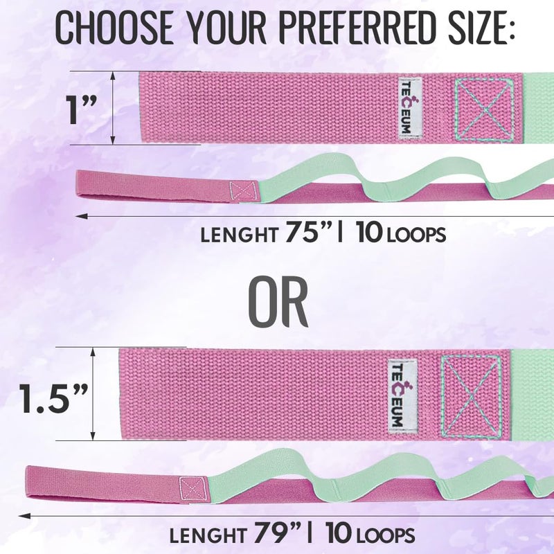 TECEUM [NEW 2023] TECEUM Yoga Stretching Strap 10 Loops Non-Elastic Strap - Home Workout Stretch Strap for Physical Therapy, Yoga, Pilates cttn 1.5 in LM - Image 4